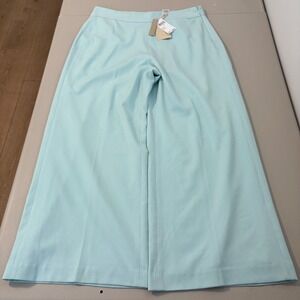 Elie Tahari‎ Wide Leg Cropped Pants Aqua Blue Size 10 High Rise Linen Blend